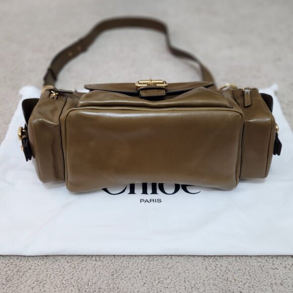 Chloe Camera Bag in Shiny Leather Color Dark Khaki - Picture 8 of 11